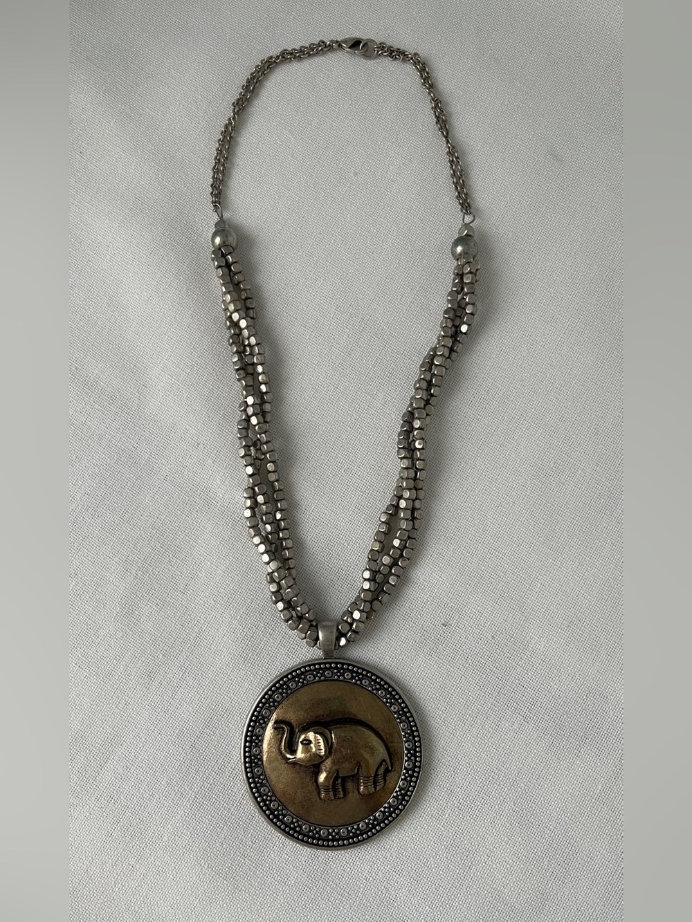 NWO Silver-Tone Beaded Necklace with Gold Elephant Pendant